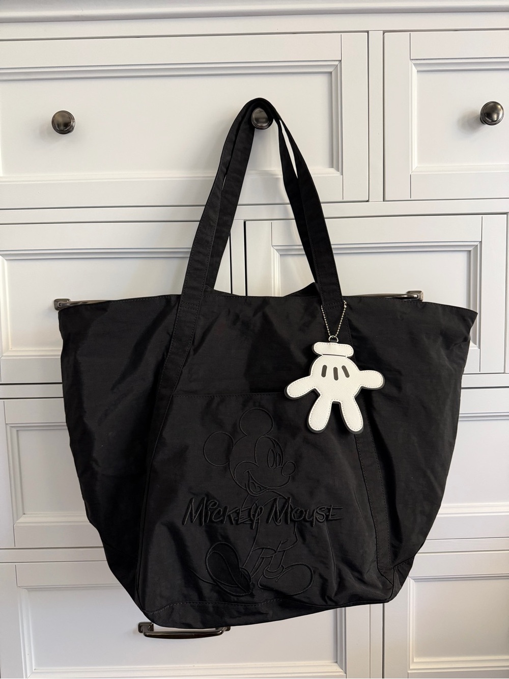Black Mickey Mouse Embossed Tote with White Glove Charm